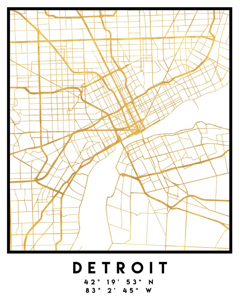 Golden Detroit Map by Emiliano Deificus — canvas wall art