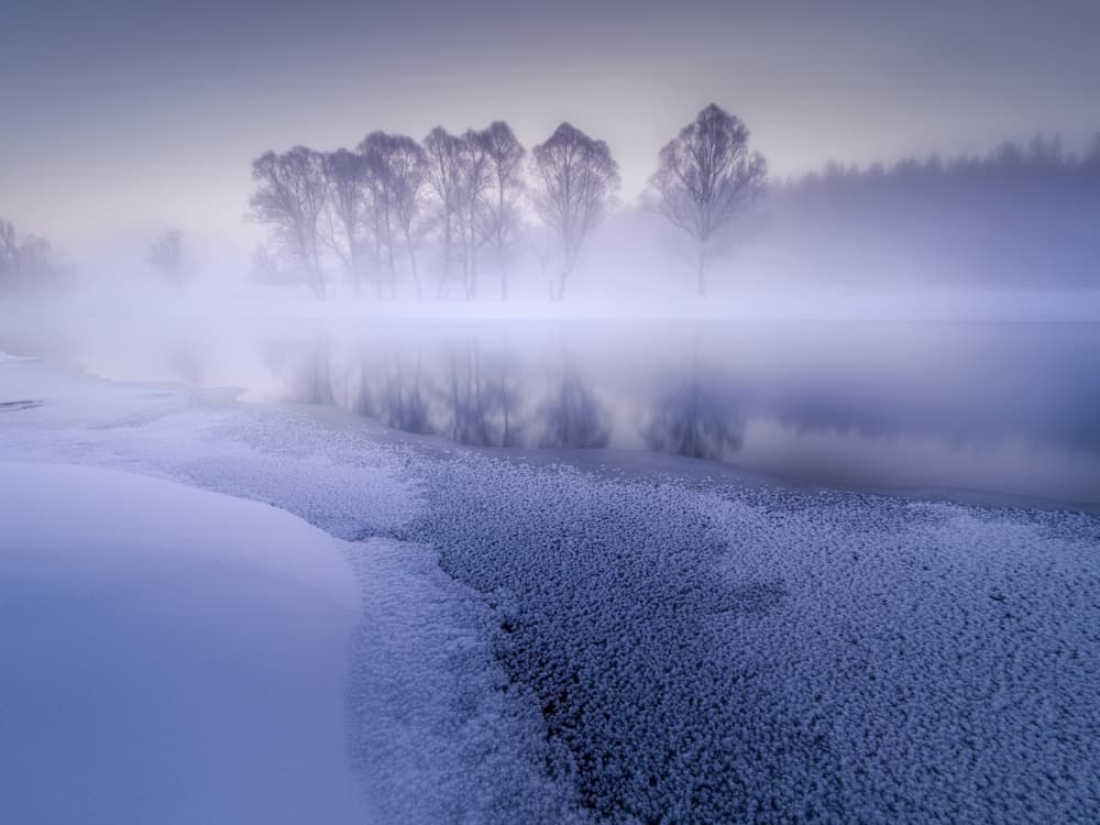 Misty Winter River by Minghao HOU — canvas wall art
