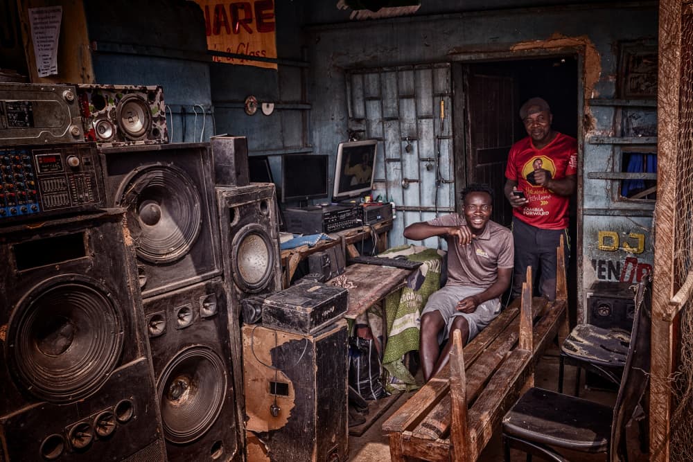 Two Men Music Shop by Pavol Stranak — canvas wall art