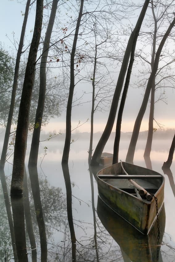 Misty Lake Boat by Rui David — canvas wall art