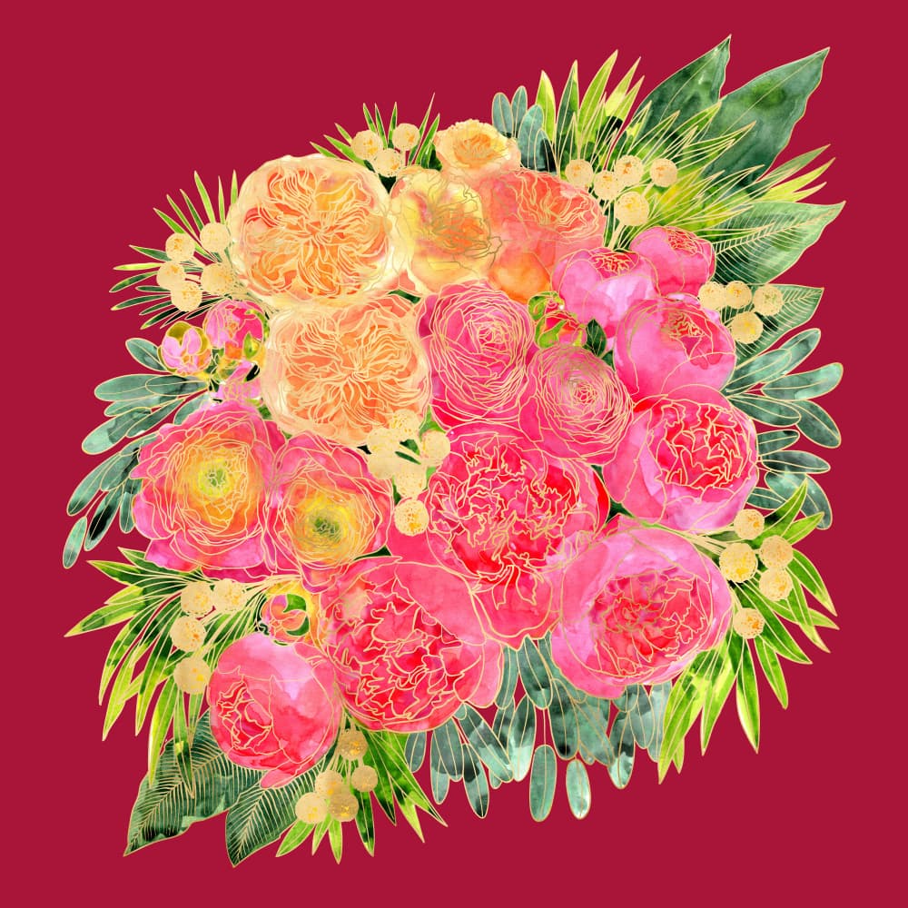 Lush Peony Bouquet by Rosana Laiz Blursbyai — canvas wall art