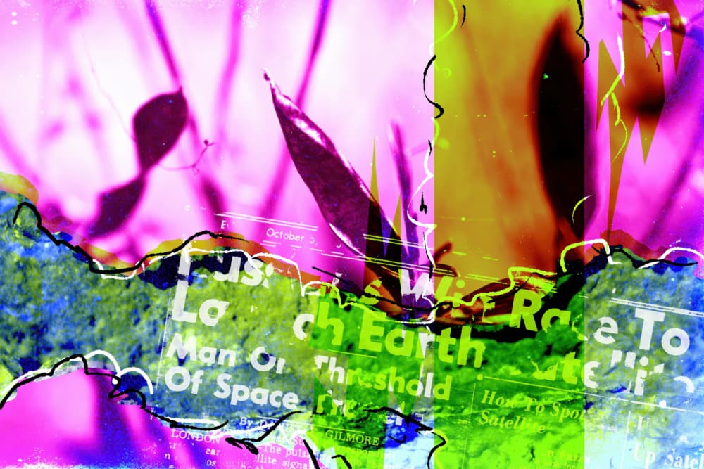 Neon Space Earth Collage by Rafal Kulik — canvas wall art