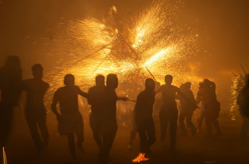 Golden Sparks Festival by yibing Nie — canvas wall art