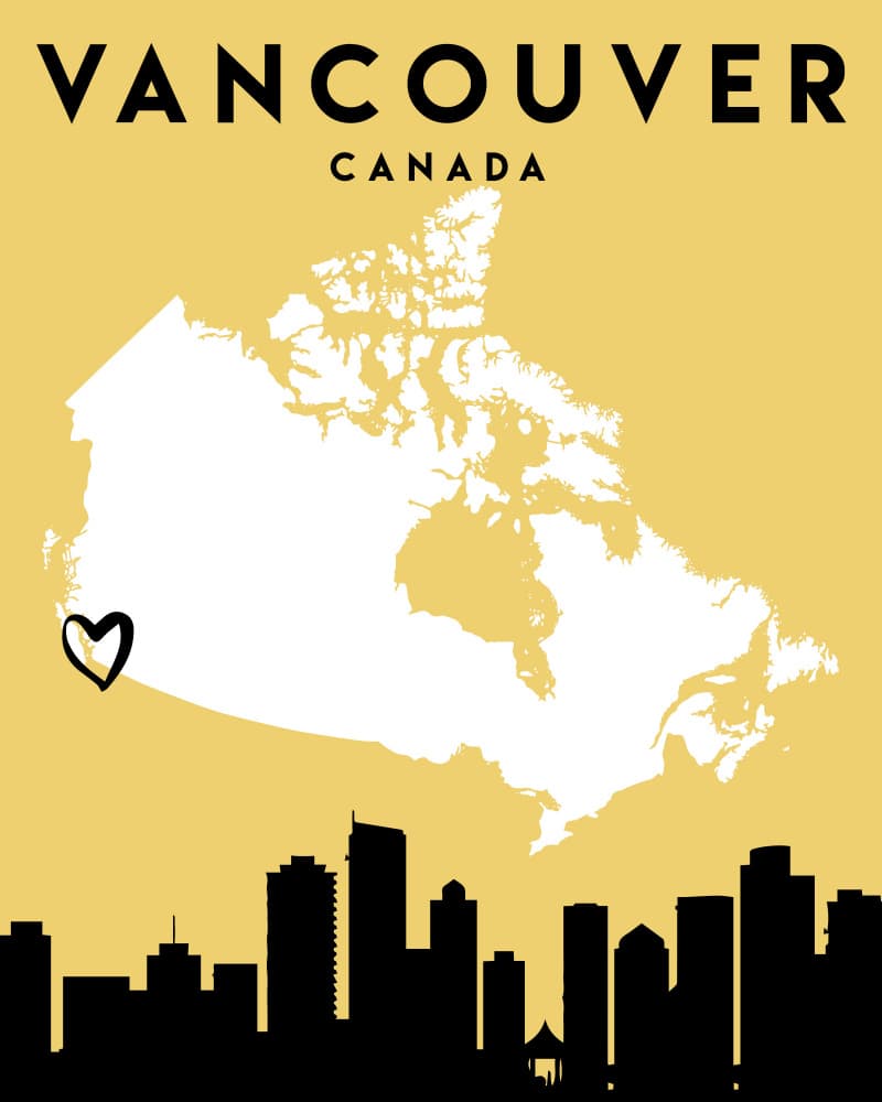 Vancouver City Skyline Map by Emiliano Deificus — canvas wall art
