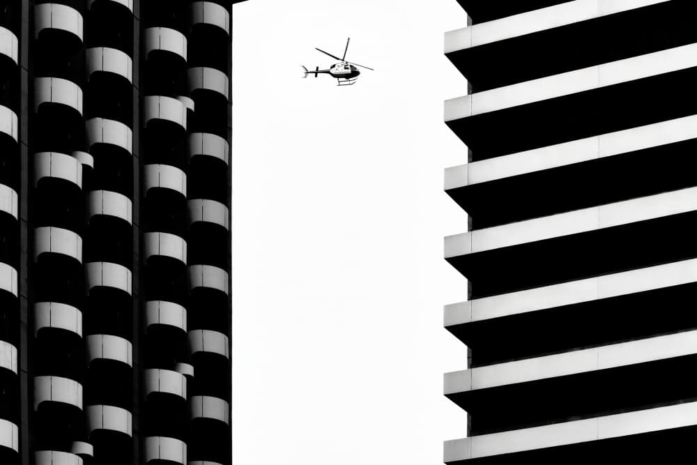 Helicopter Cityscape Contrast by Rahmad Adriansyah — canvas wall art
