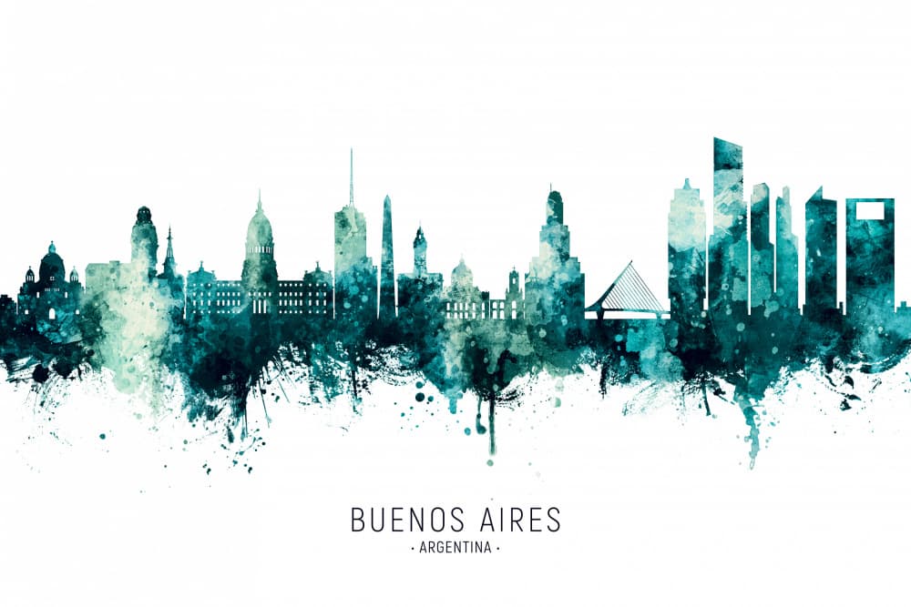 Buenos Aires Skyline Watercolor by Michael Tompsett — canvas wall art
