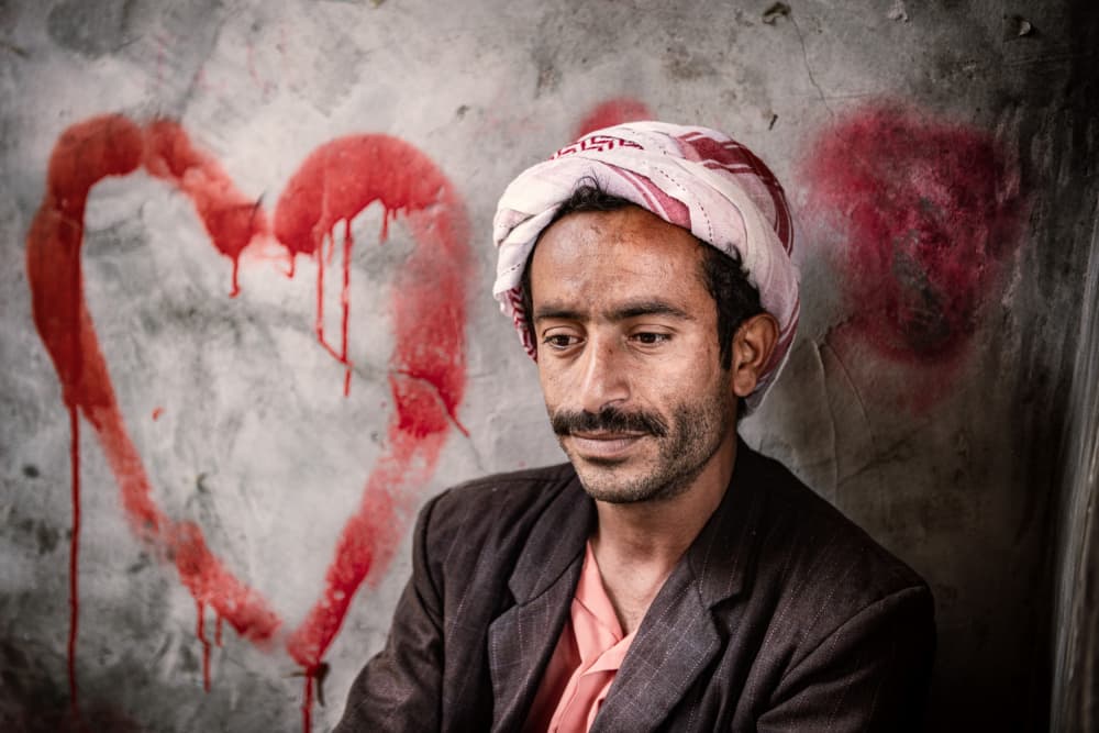Thoughtful Man Red Heart by Trevor Cole — canvas wall art