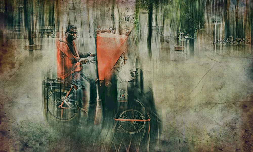 Textured City Cyclist by Jan van der Linden — canvas wall art