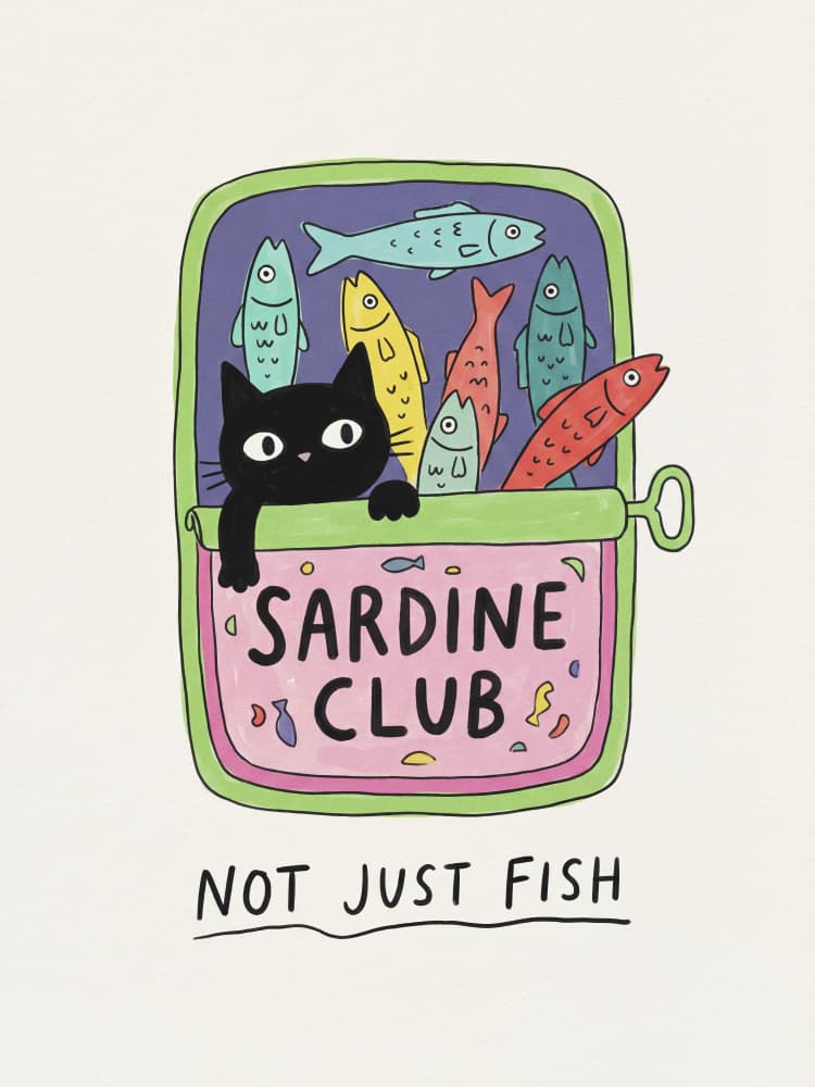Black Cat Sardine Club by Andreas Magnusson — canvas wall art