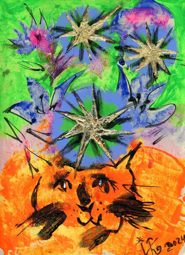 Whimsical Starry Cat by Kanat Ibragimov — canvas wall art