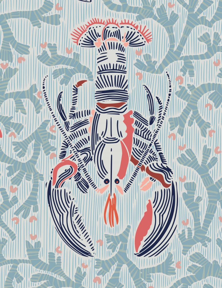 Blue Lobster Coral Pattern by Annick — canvas wall art