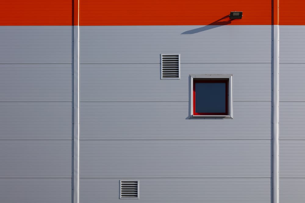 Orange Stripe Building Facade by Peter Hrabinsky — canvas wall art