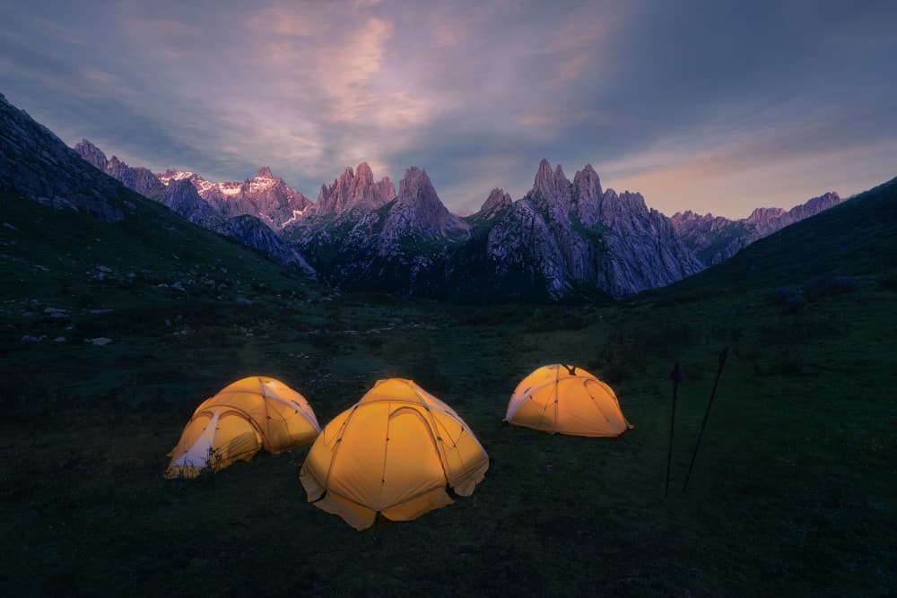 Mountain Tents Twilight by Leah Xu — canvas wall art
