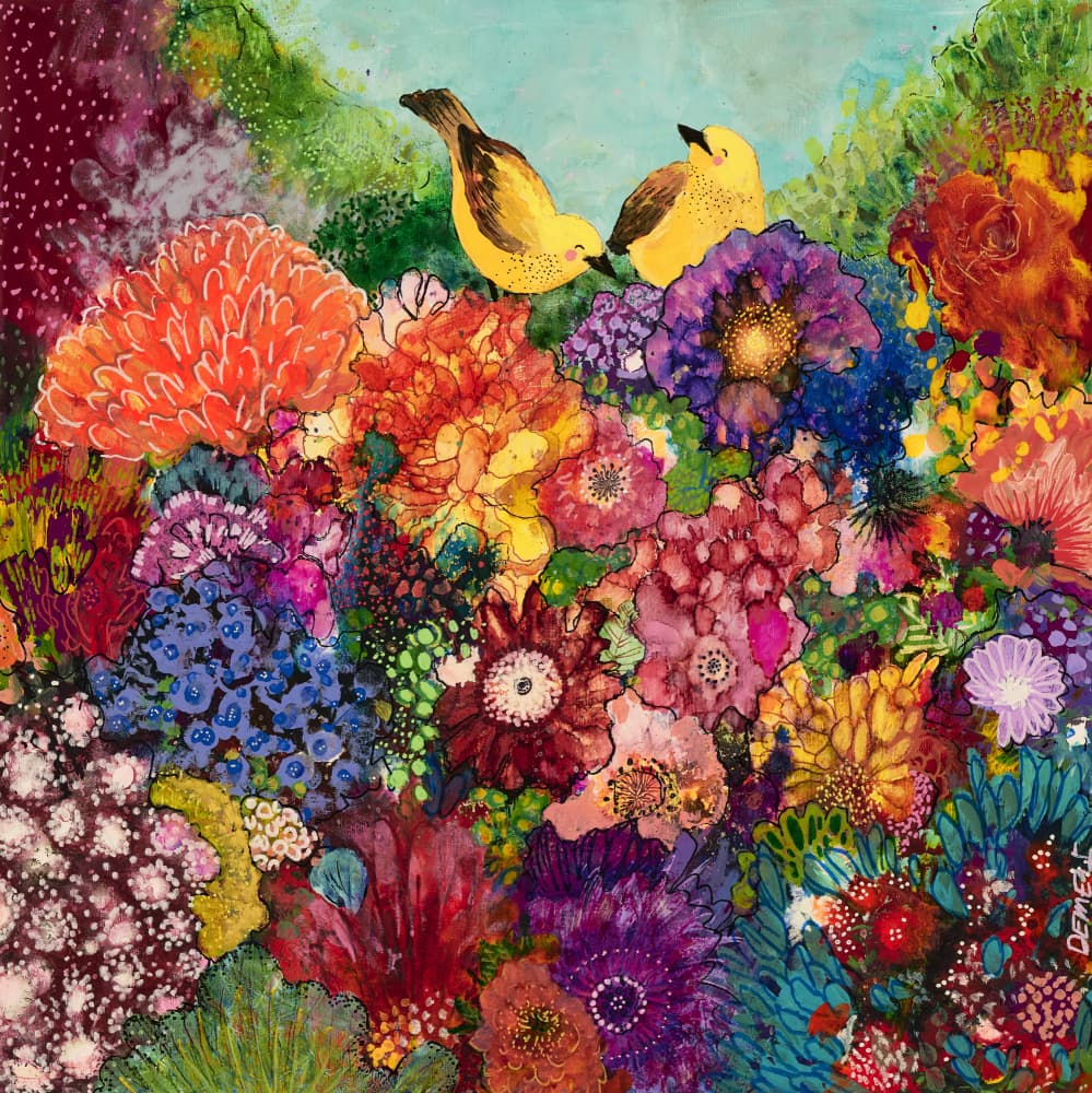 Colorful Garden Birds by Sylvie Demers — canvas wall art