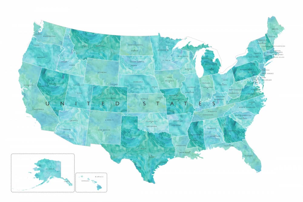 United States Watercolor Map by Rosana Laiz Blursbyai — canvas wall art