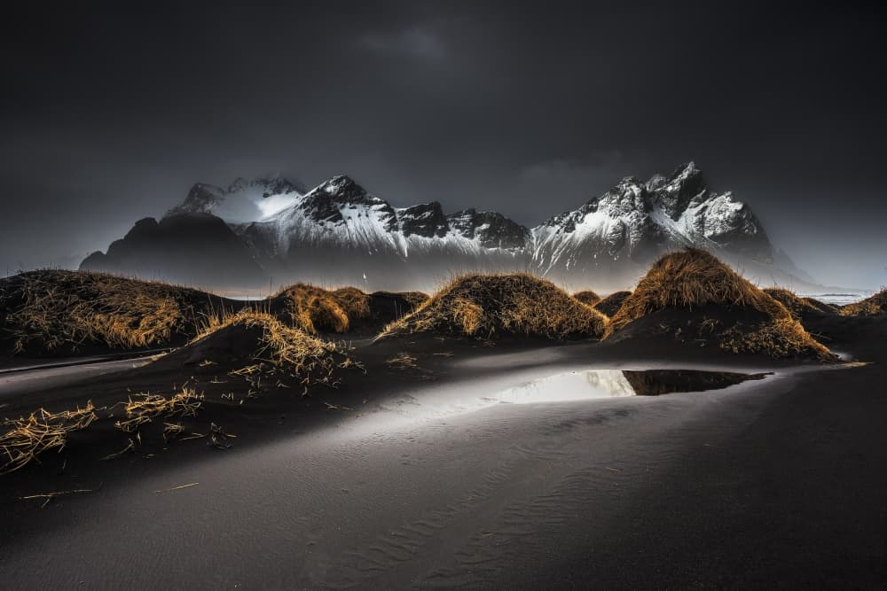 Dark Sands Snowy Peaks by Benoit Malaussena — canvas wall art