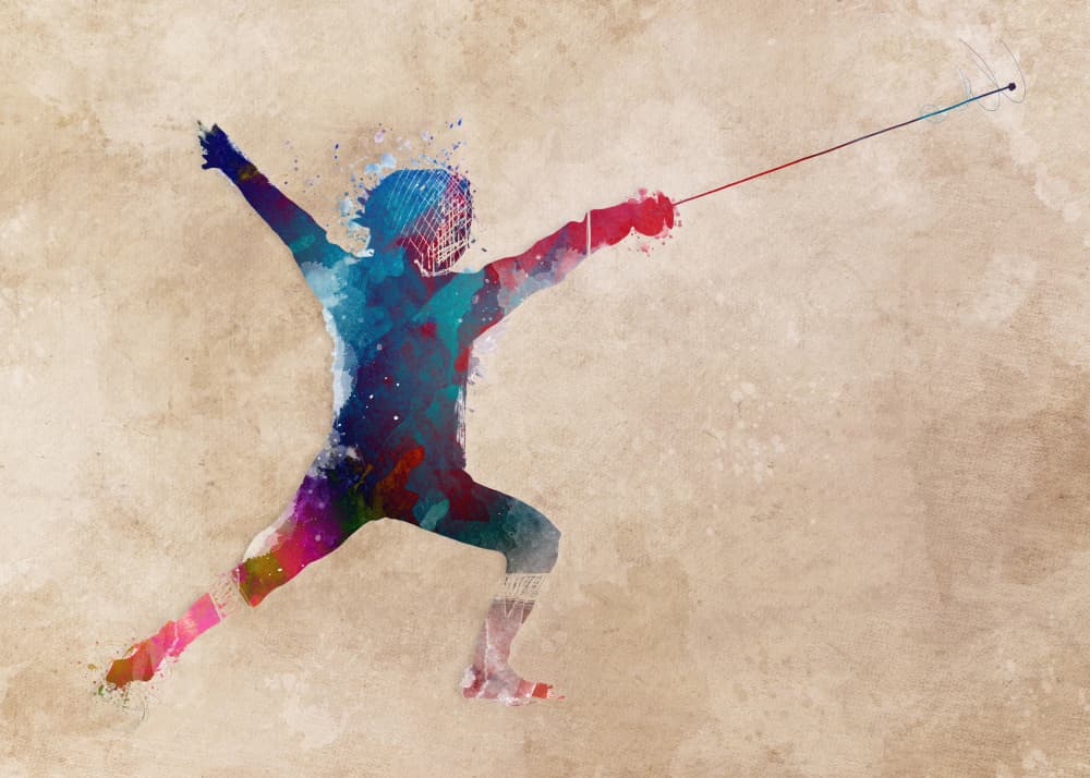 Colorful Fencer Lunge by Justyna Jaszke — canvas wall art