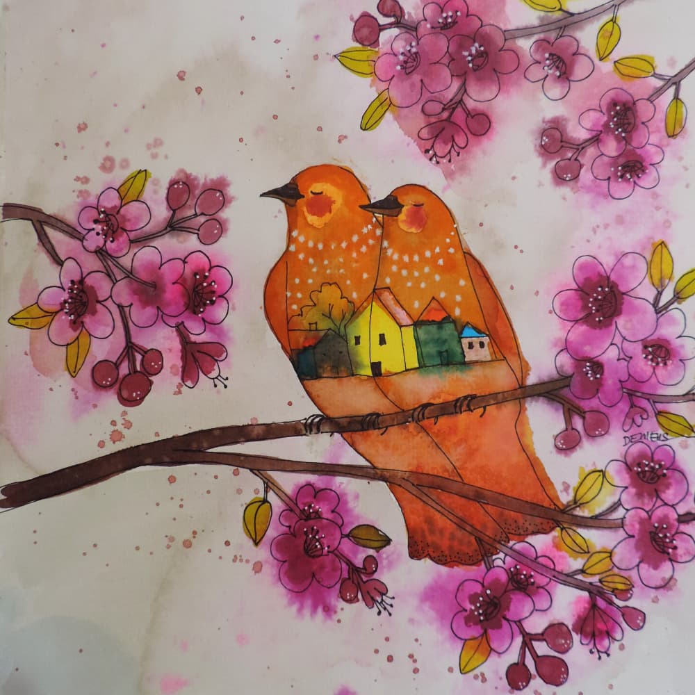 Love Birds Blossom Home by Sylvie Demers — canvas wall art