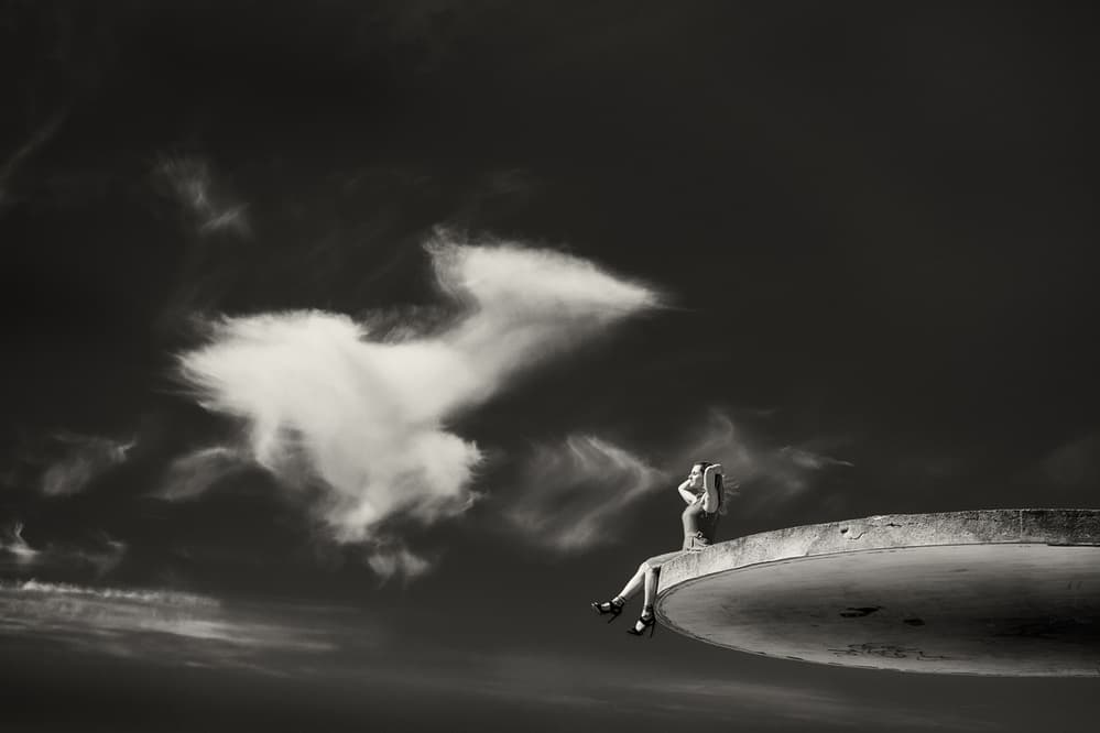 Solitary Woman Dark Sky by Burkhard Achtergarde — canvas wall art