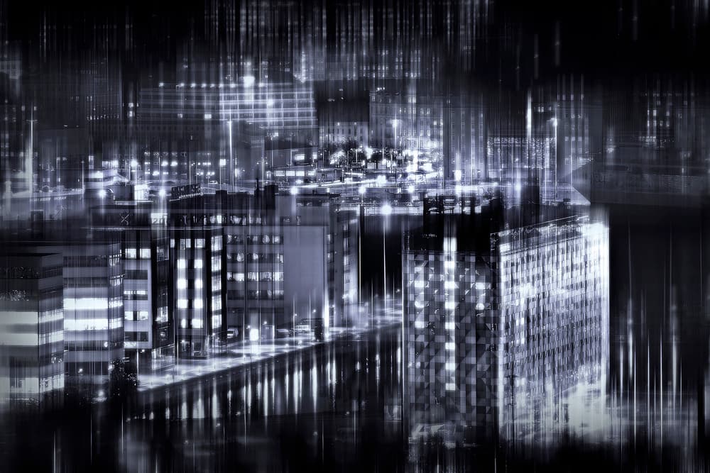 Digital Cityscape Night by Bjorn Emanuelson — canvas wall art