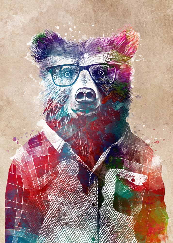 Colorful Hipster Bear by Justyna Jaszke — canvas wall art