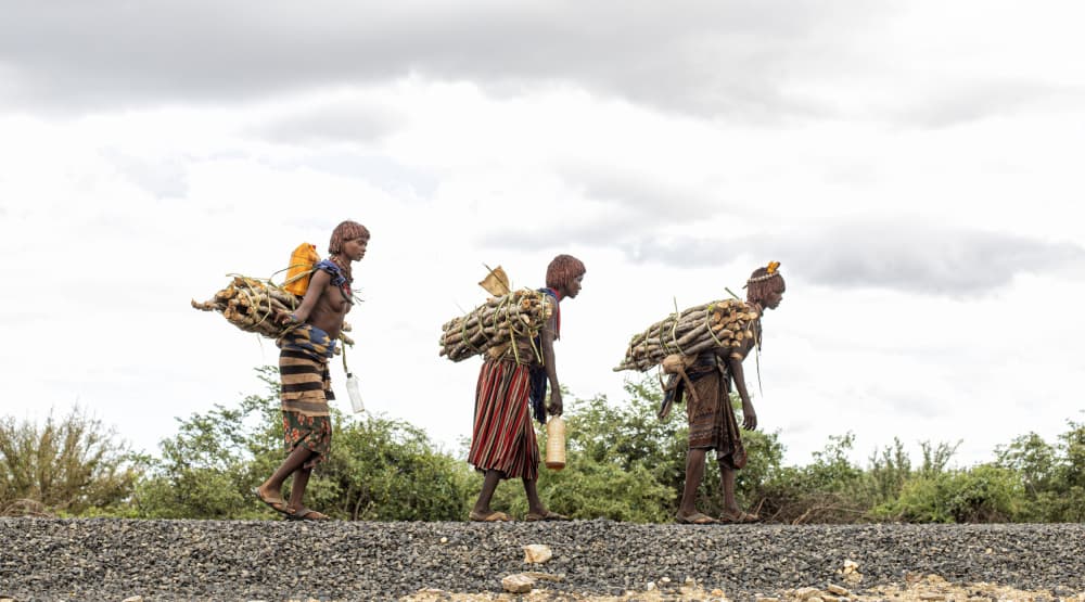 African Women Carrying Firewood by Iris Wiener — canvas wall art