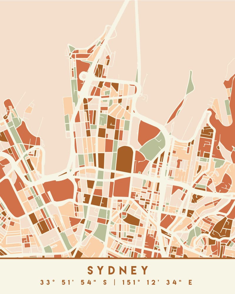 Modern Sydney City Map by Emiliano Deificus — canvas wall art