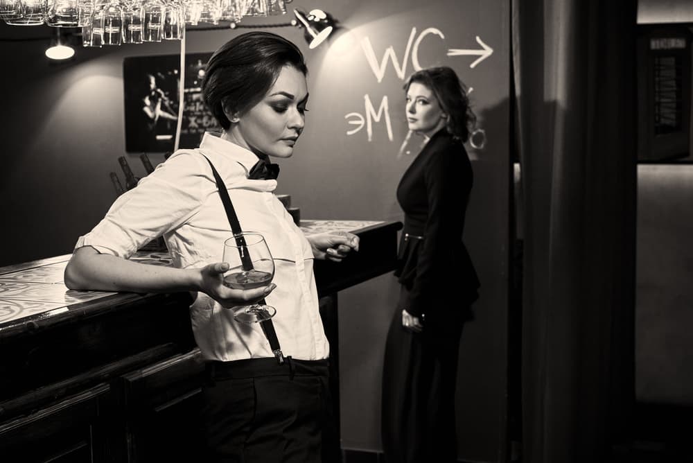 Elegant Bar Encounter by Photographer — canvas wall art