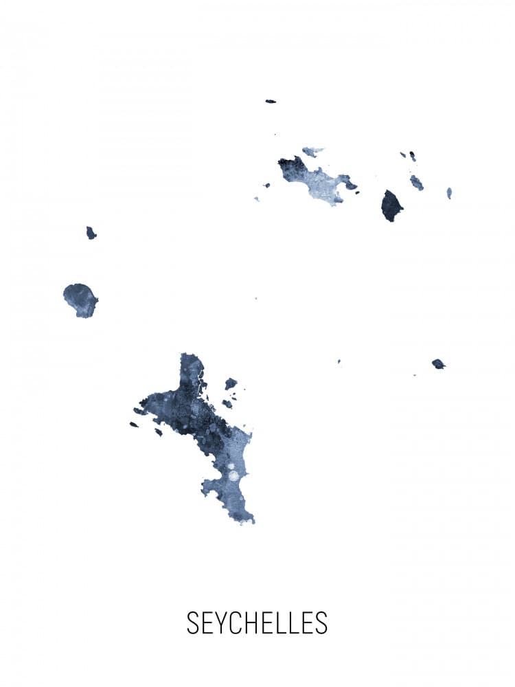 Seychelles Watercolor Map by Michael Tompsett — canvas wall art
