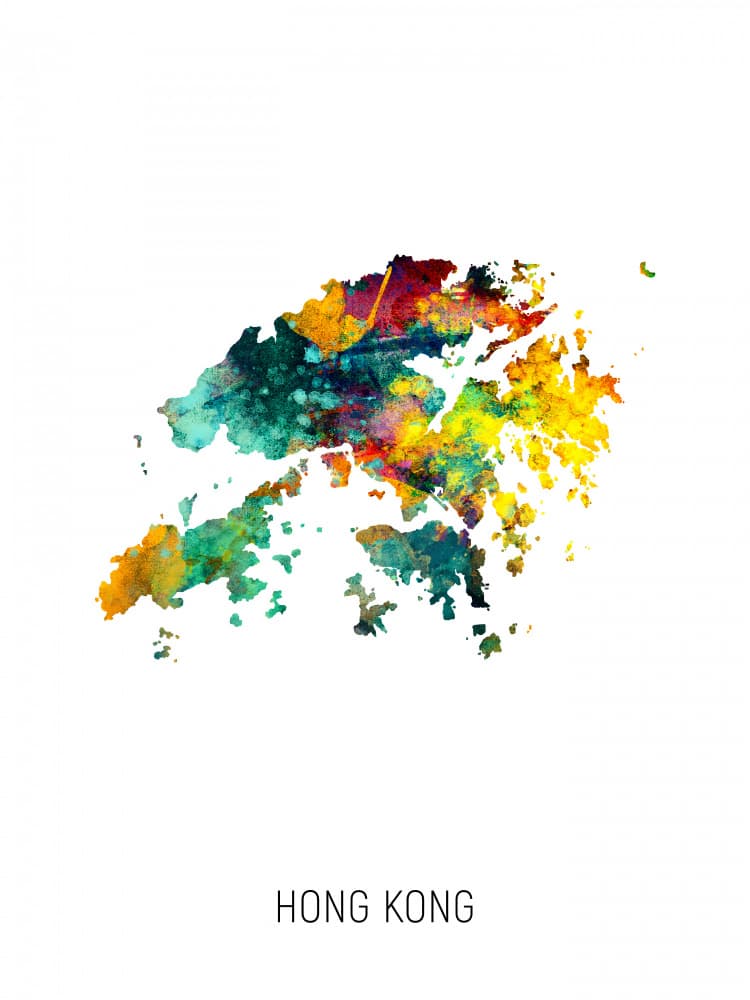 Vibrant Hong Kong Map by Michael Tompsett — canvas wall art