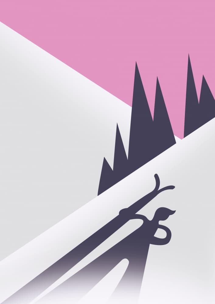Falling Skier Pink Sky by Nicholas — canvas wall art