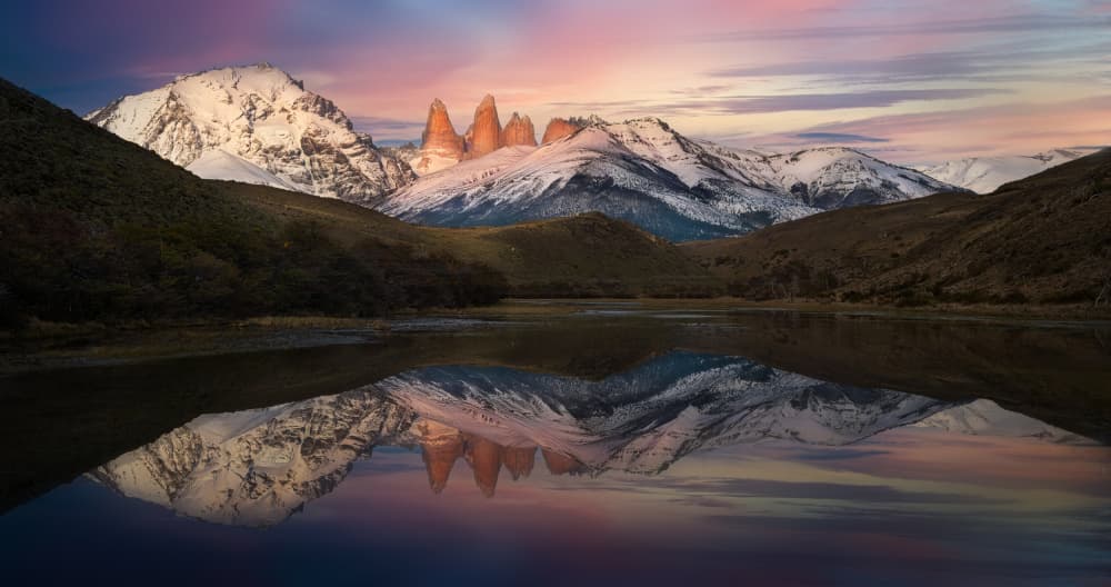 Reflected Mountain Peaks Sunset by Rong Wei — canvas wall art
