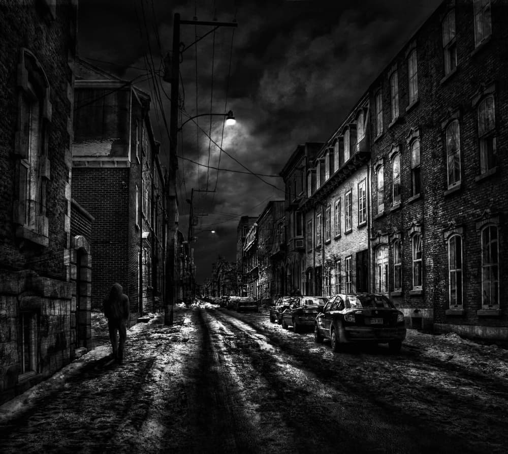 Dark Winter City Street by Robert Thomson † — canvas wall art