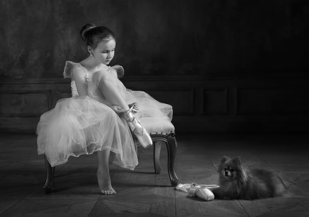 Ballerina and Her Dog by Victoria Glinka — canvas wall art