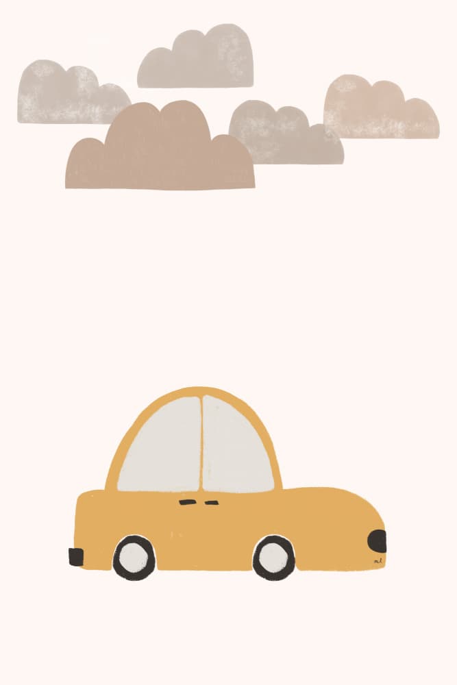 Yellow Car Dreamy Clouds by Menina Lisboa — canvas wall art