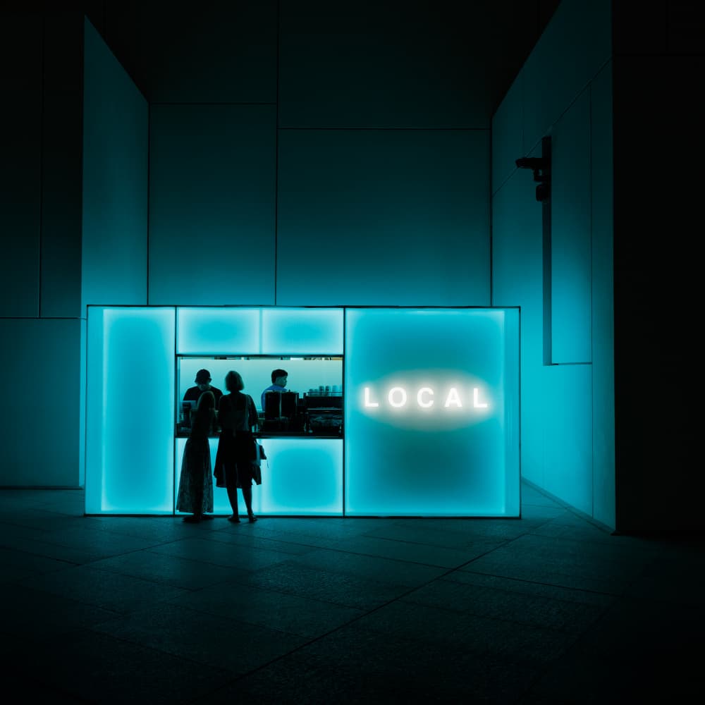 Local Bar Blue Glow by Michel Guyot — canvas wall art
