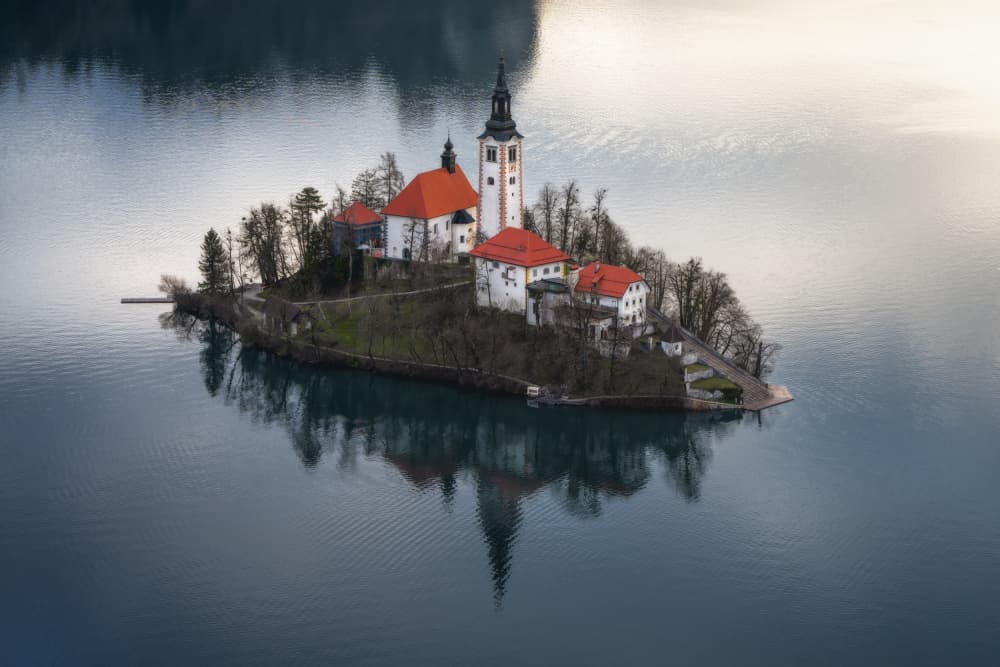 Iconic Lake Island Church by Nicholas — canvas wall art