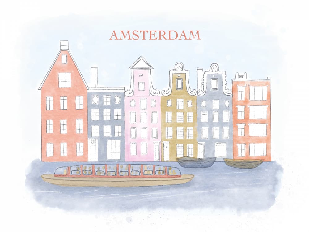 Colorful Amsterdam Canals by Aliya Putrus — canvas wall art