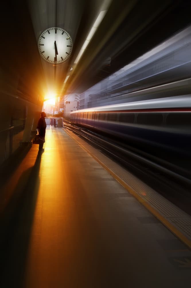 Golden Hour Train Motion by Anuchit Sundarakiti — canvas wall art