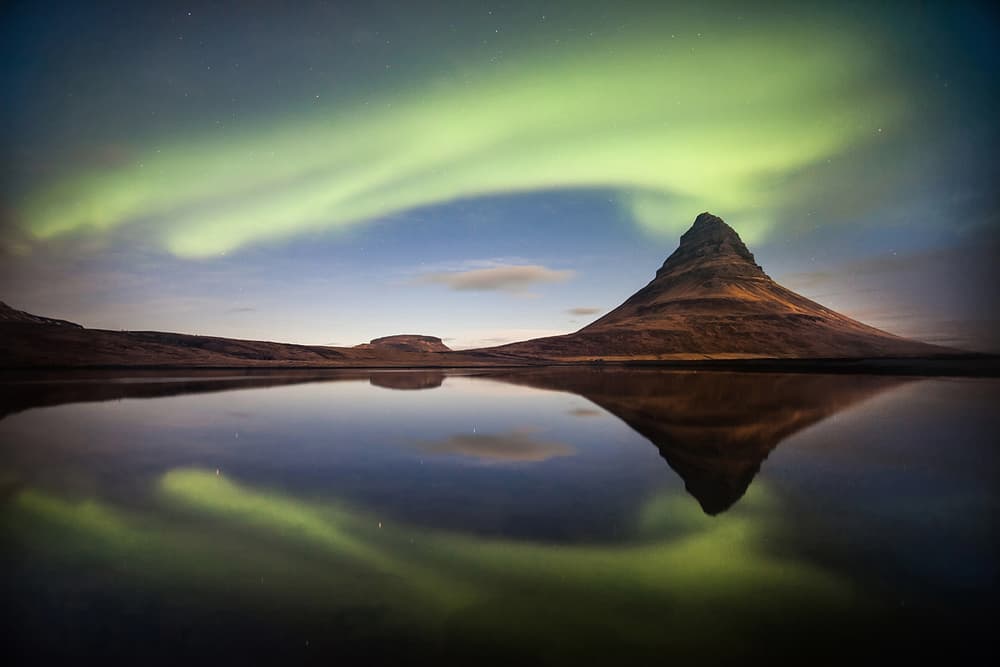 Kirkjufell Northern Lights Reflection by Peter Svoboda MQEP — canvas wall art