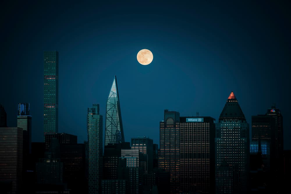 Moon Over City Skyline by Wei (David) Dai — canvas wall art
