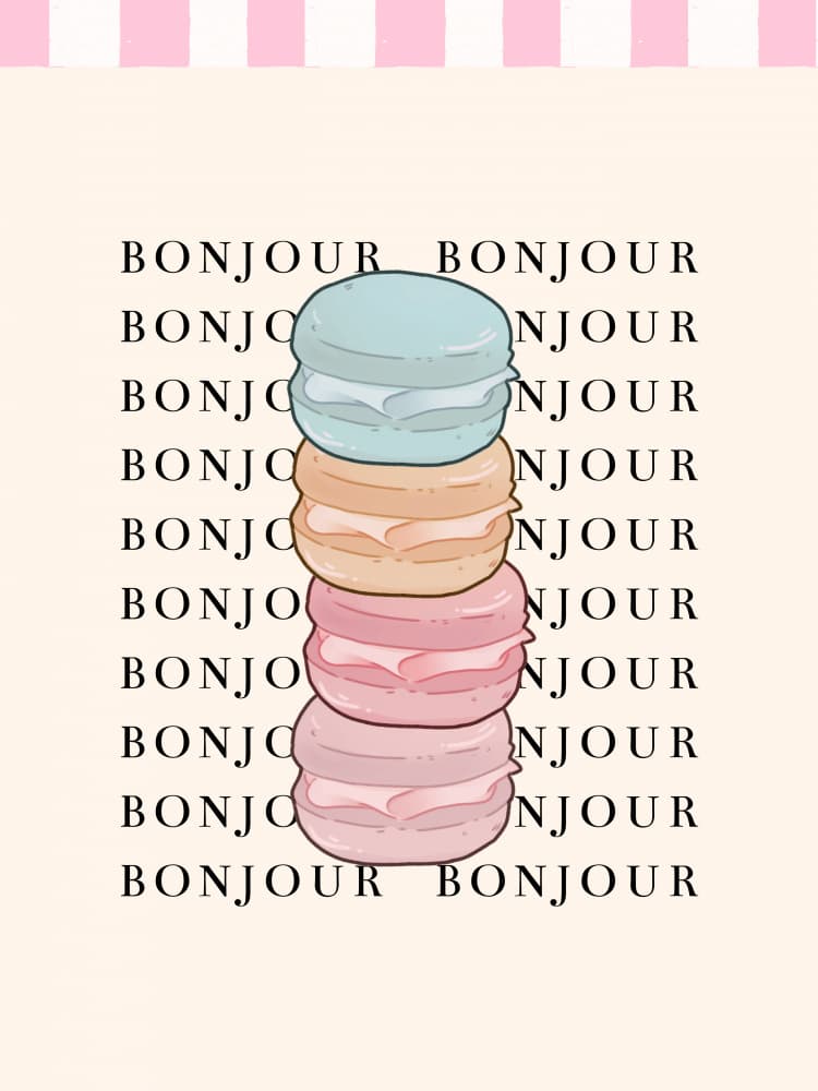 Bonjour Macaron Stack by Elizabeth C — canvas wall art