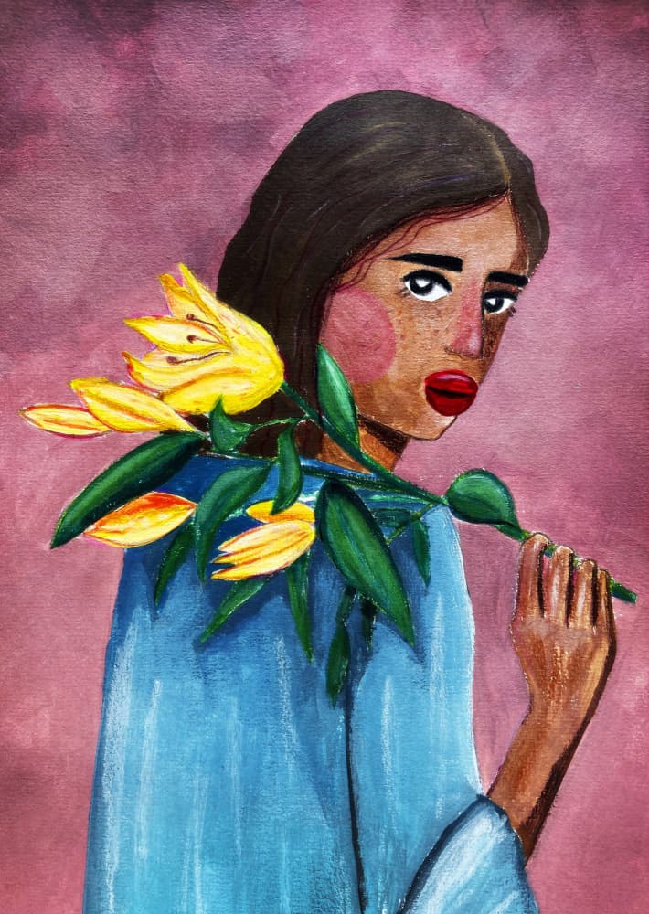 Woman With Lily by Raissa Oltmanns — canvas wall art