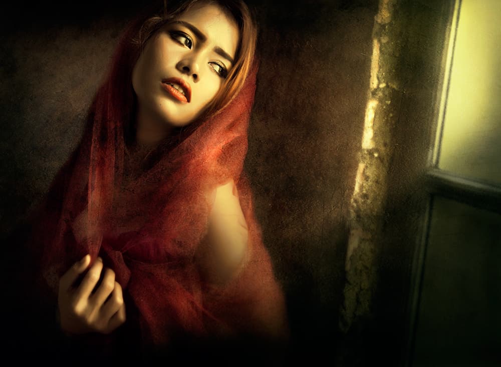 Moody Red Portrait by Sebastian Kisworo — canvas wall art