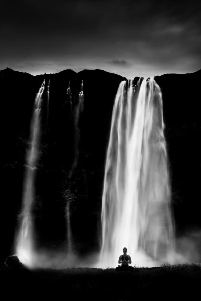 Meditating By Waterfall by George Digalakis — canvas wall art