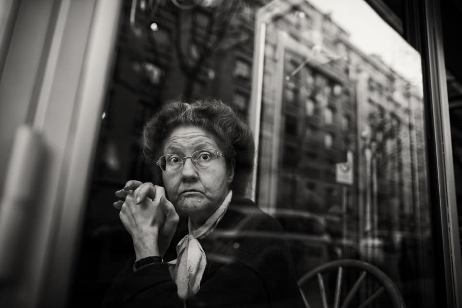 Older Woman City Reflection by Christophe Debon — canvas wall art