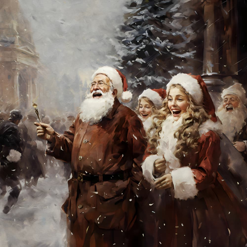Joyful Santa Stroll by Emel Tunaboylu — canvas wall art