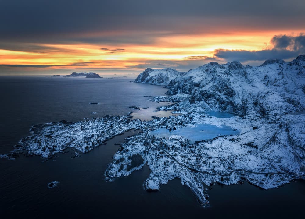 Snowy Village Sunset by Ruiqing P. — canvas wall art