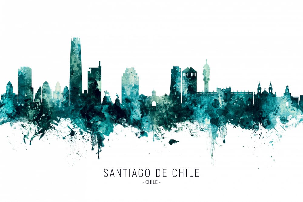 Santiago Teal Skyline by Michael Tompsett — canvas wall art