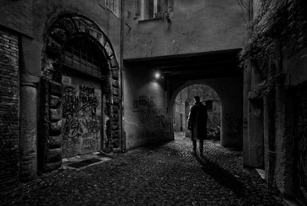 Lonely Figure Dark Alley by Jose C. Lobato — canvas wall art